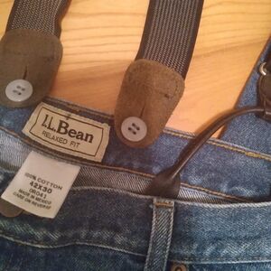 L.L. Bean Relaxed Fit Blue Jeans with Suspenders 42X30 Workwear Chore‎